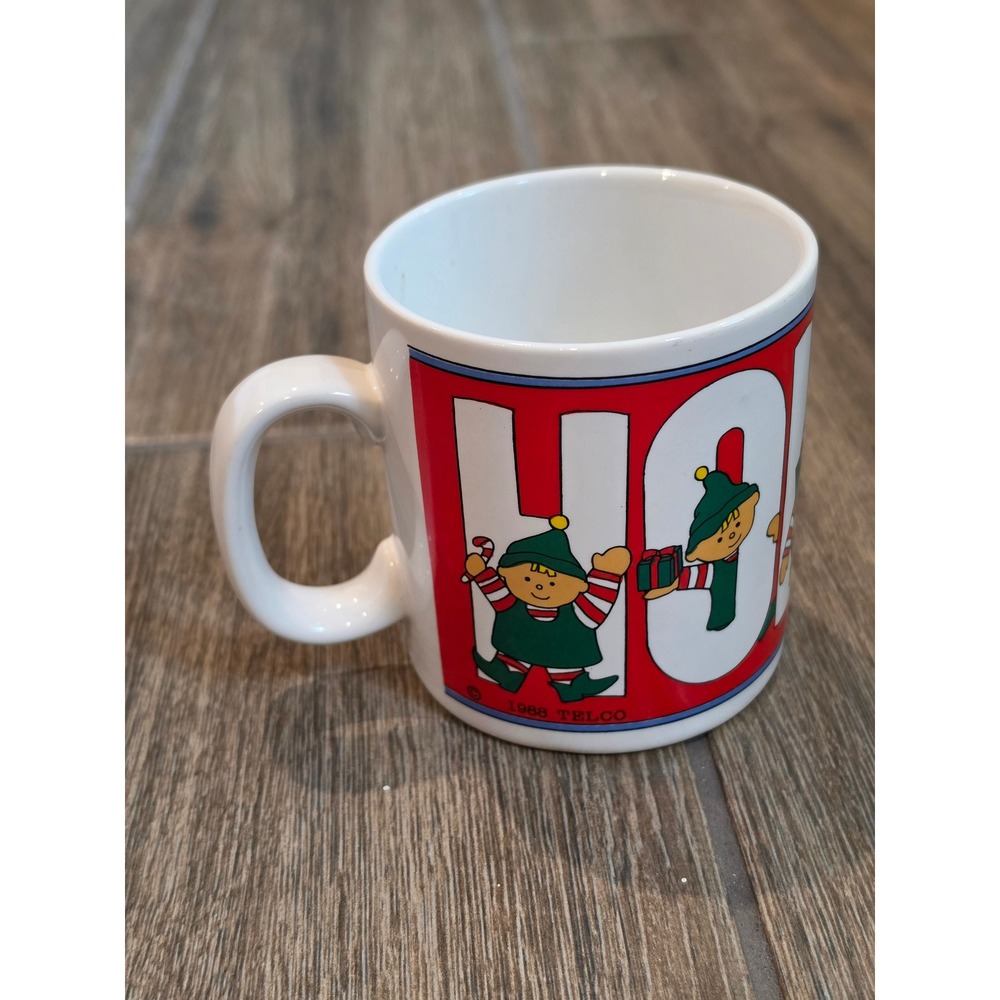 Vintage 1988 Telco Christmas Mug Ho Ho Ho Elves Holiday Ceramic Coffee Cup 80s